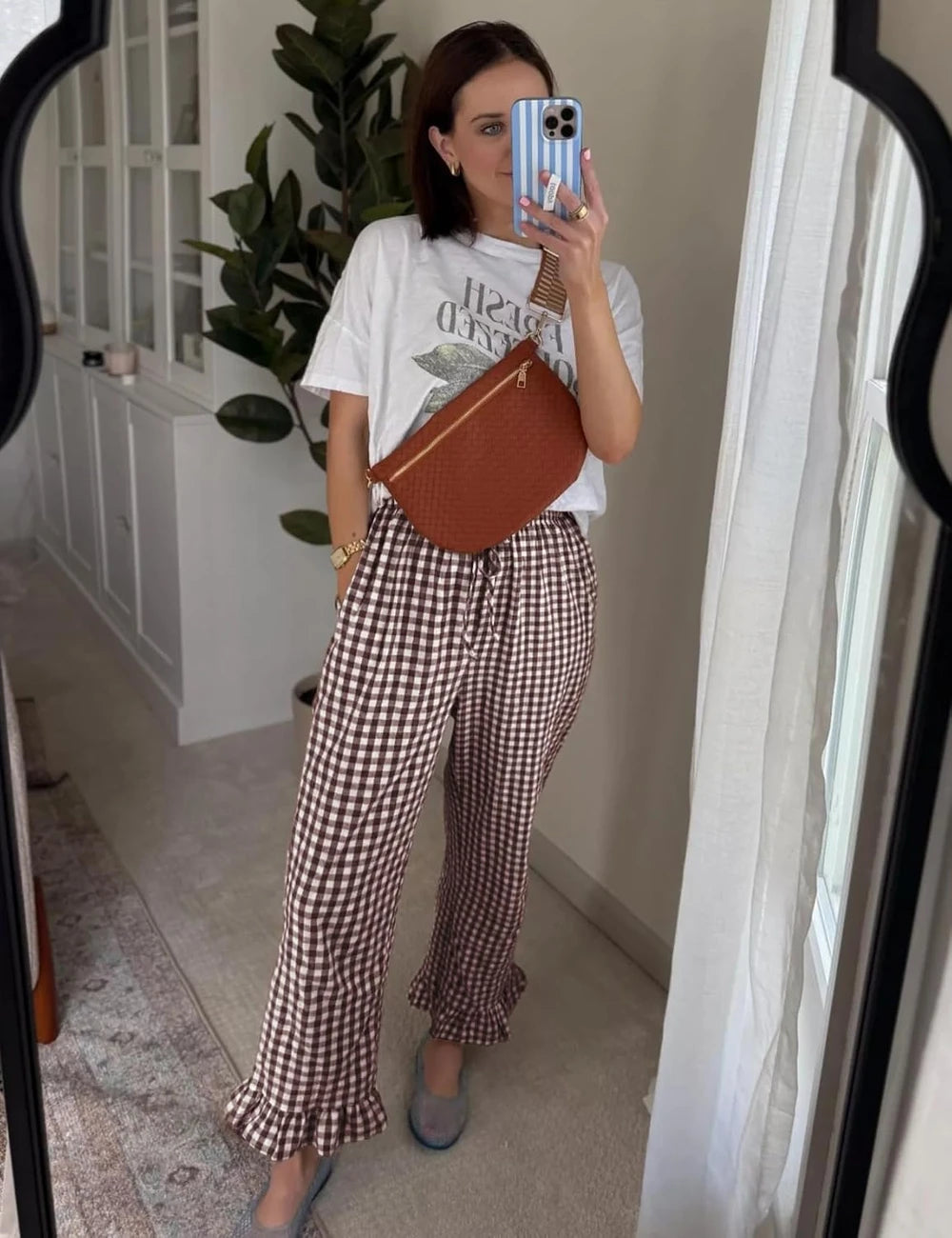 Womens Plaid Cotton Pajama Set