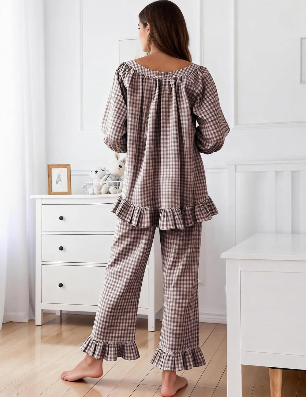 Womens Plaid Cotton Pajama Set