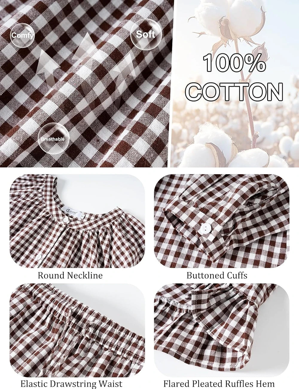 Womens Plaid Cotton Pajama Set
