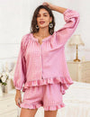 Cotton Gingham Ruffle Lounge Set