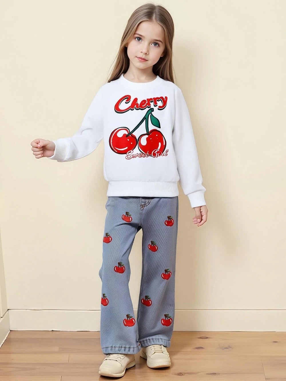 Renotemy Toddler Girl Sweatshirt Jeans Set