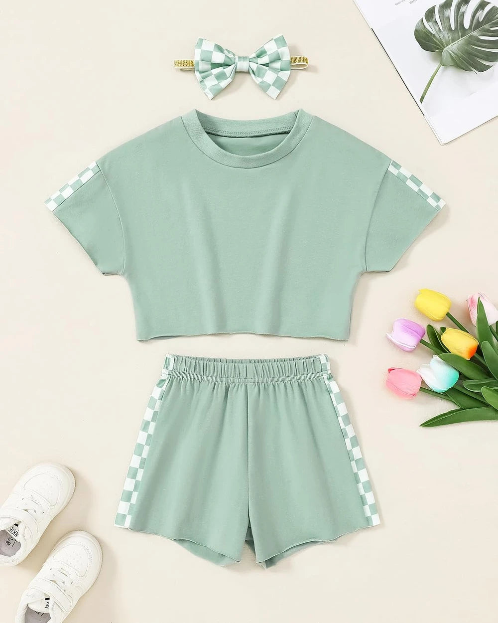 Checkered Cotton Toddler Girl Outfit Set