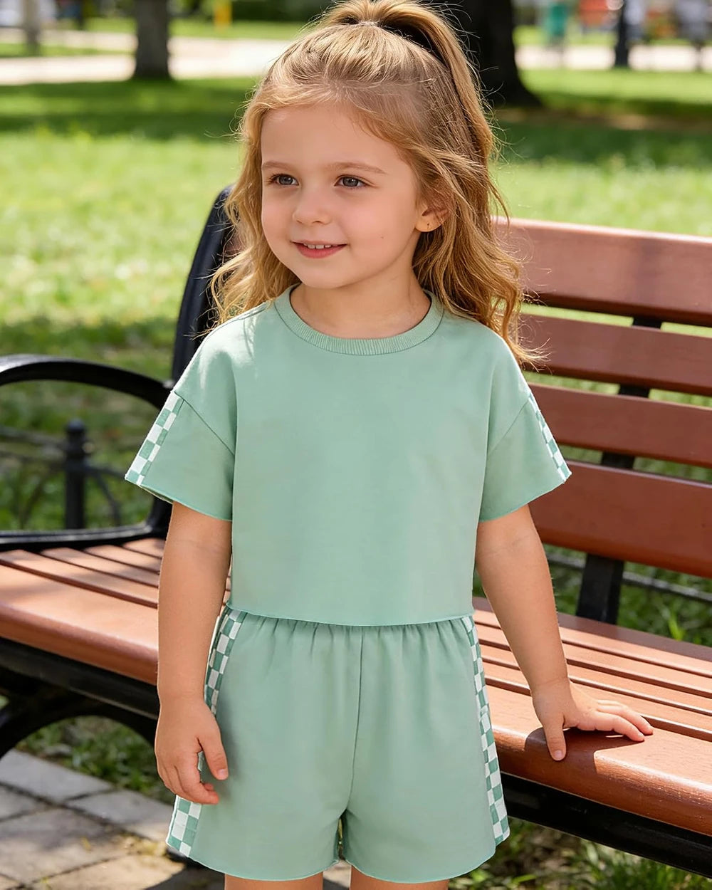 Checkered Cotton Toddler Girl Outfit Set