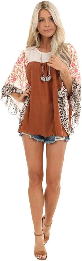 Casuress Floral Batwing Sleeve Top
