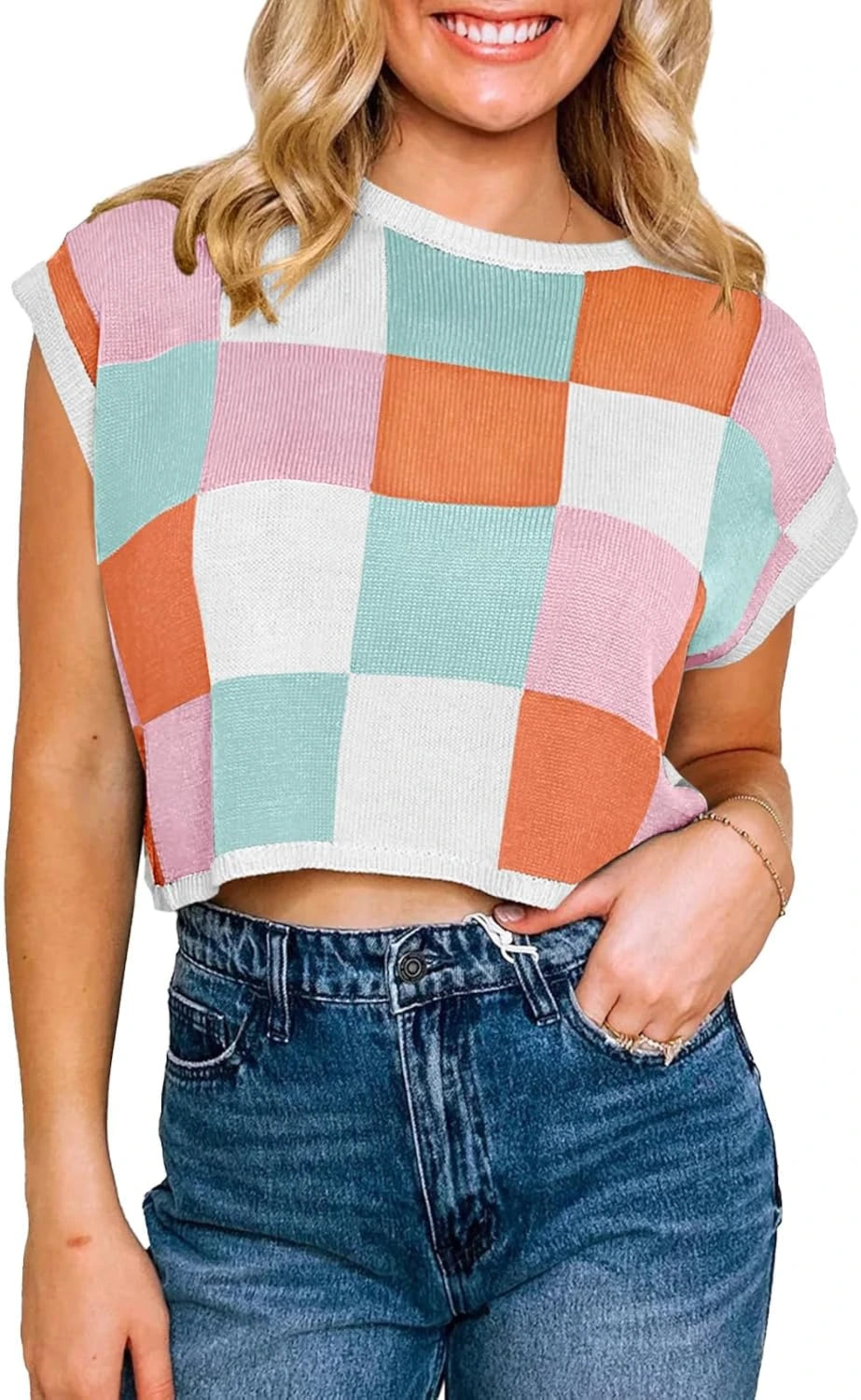 Color Block Knit Crop Top