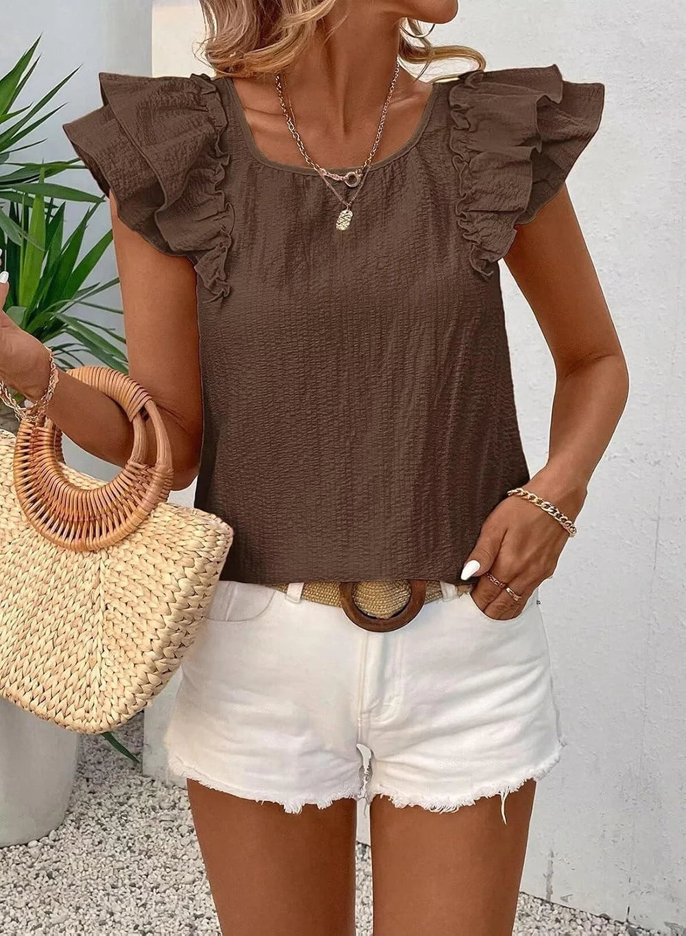 Womens Bow Tie Back Ruffle Top