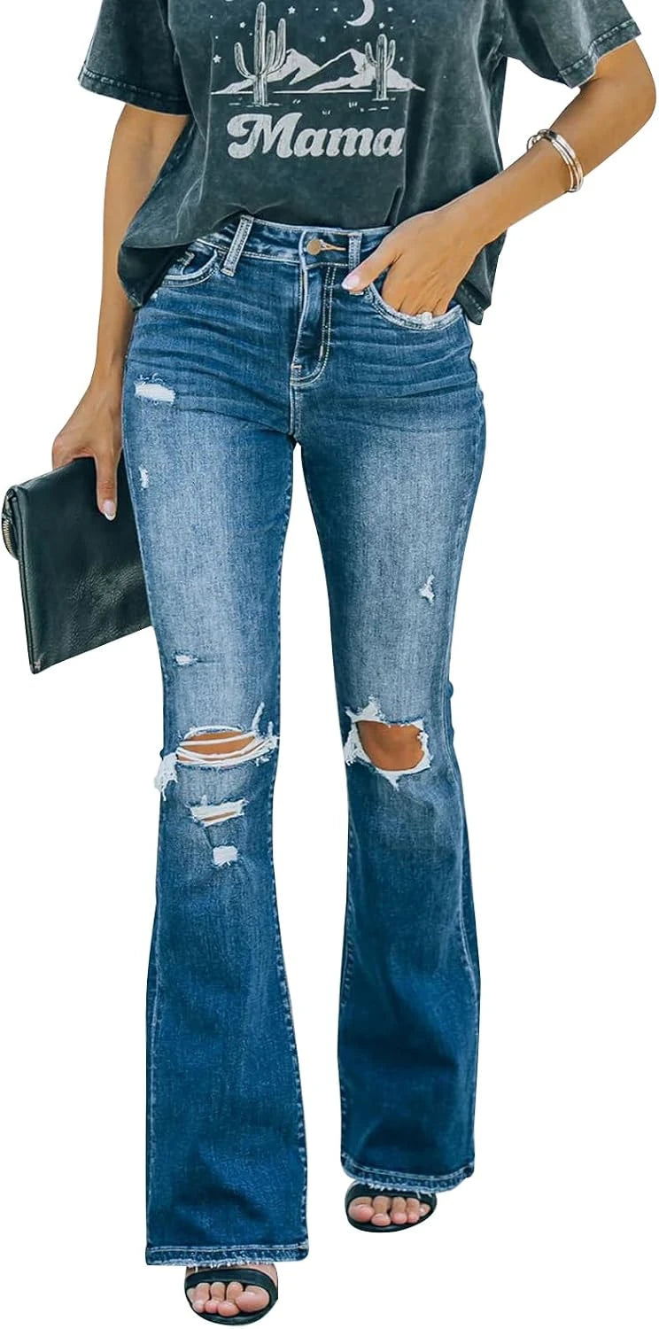 High Waisted Flare Stretch Jeans
