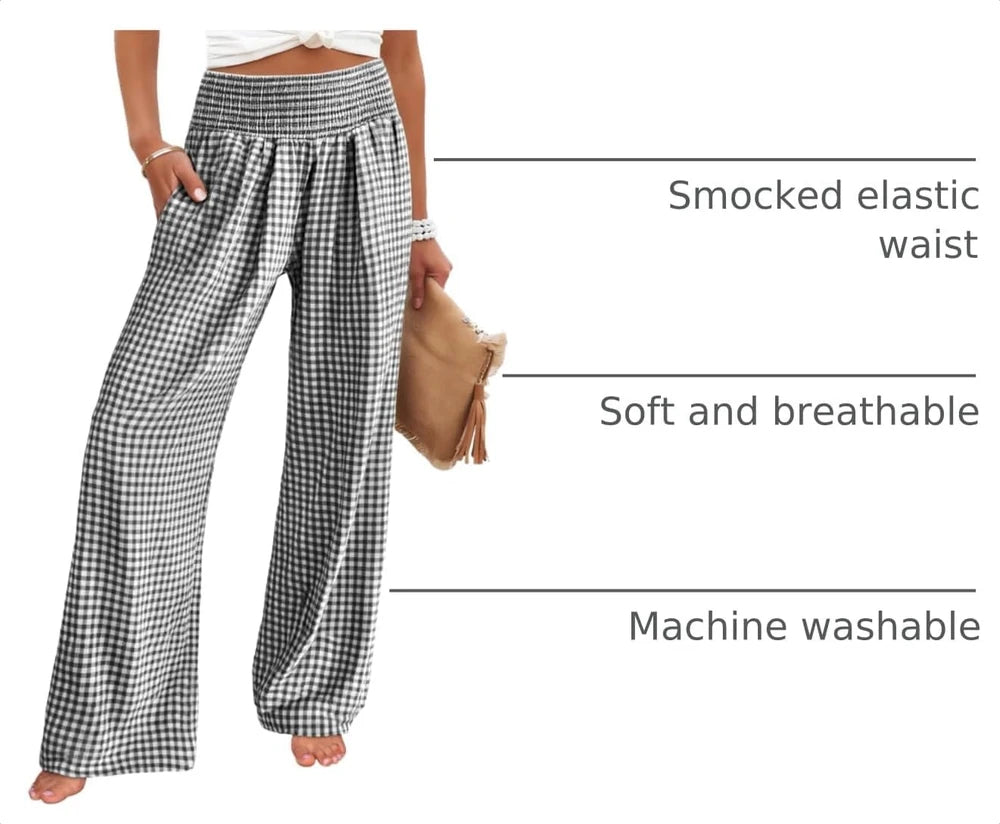 Striped Gingham Wide Leg Palazzo Pants