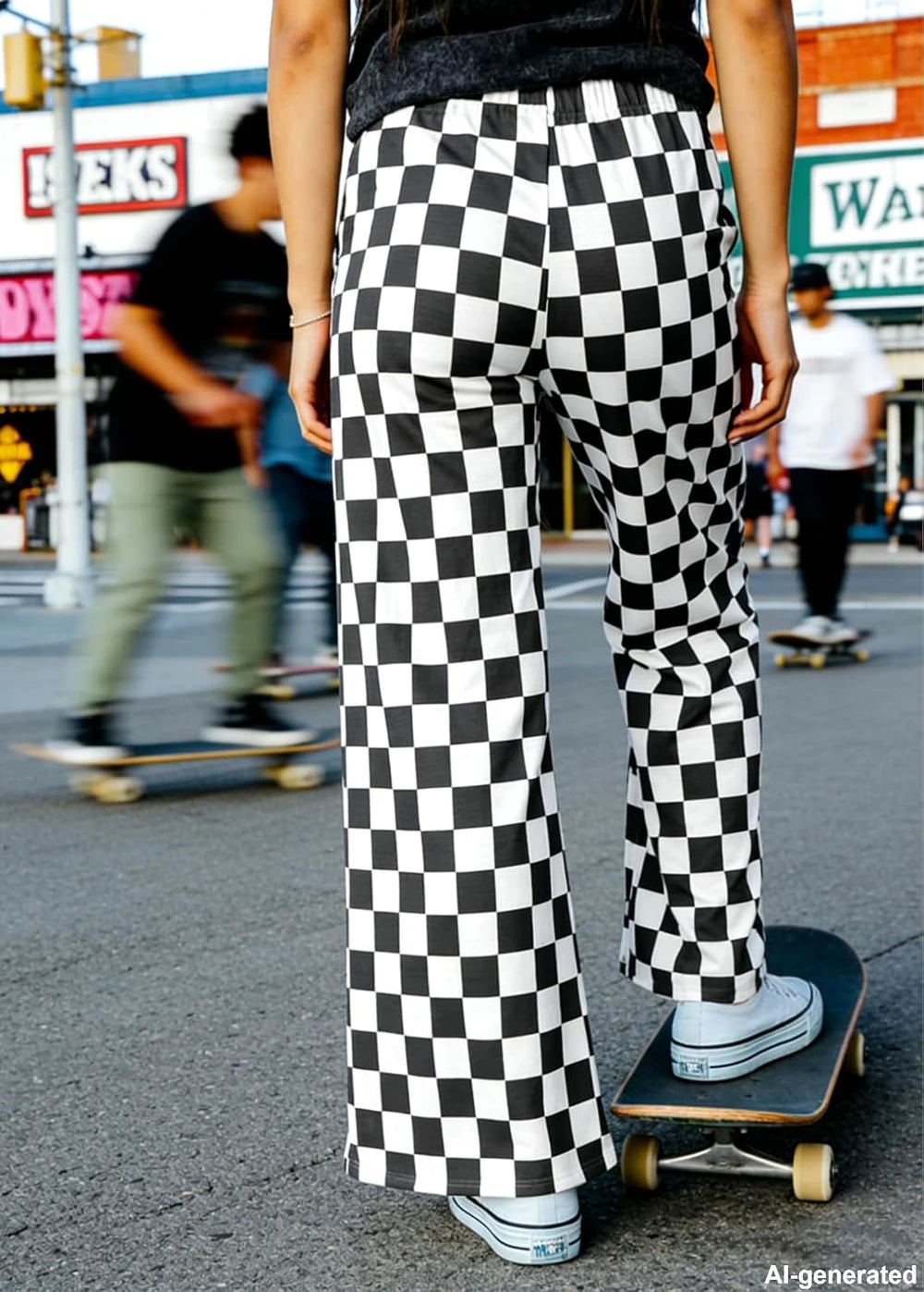 Loose Checkered Wide Leg Pants