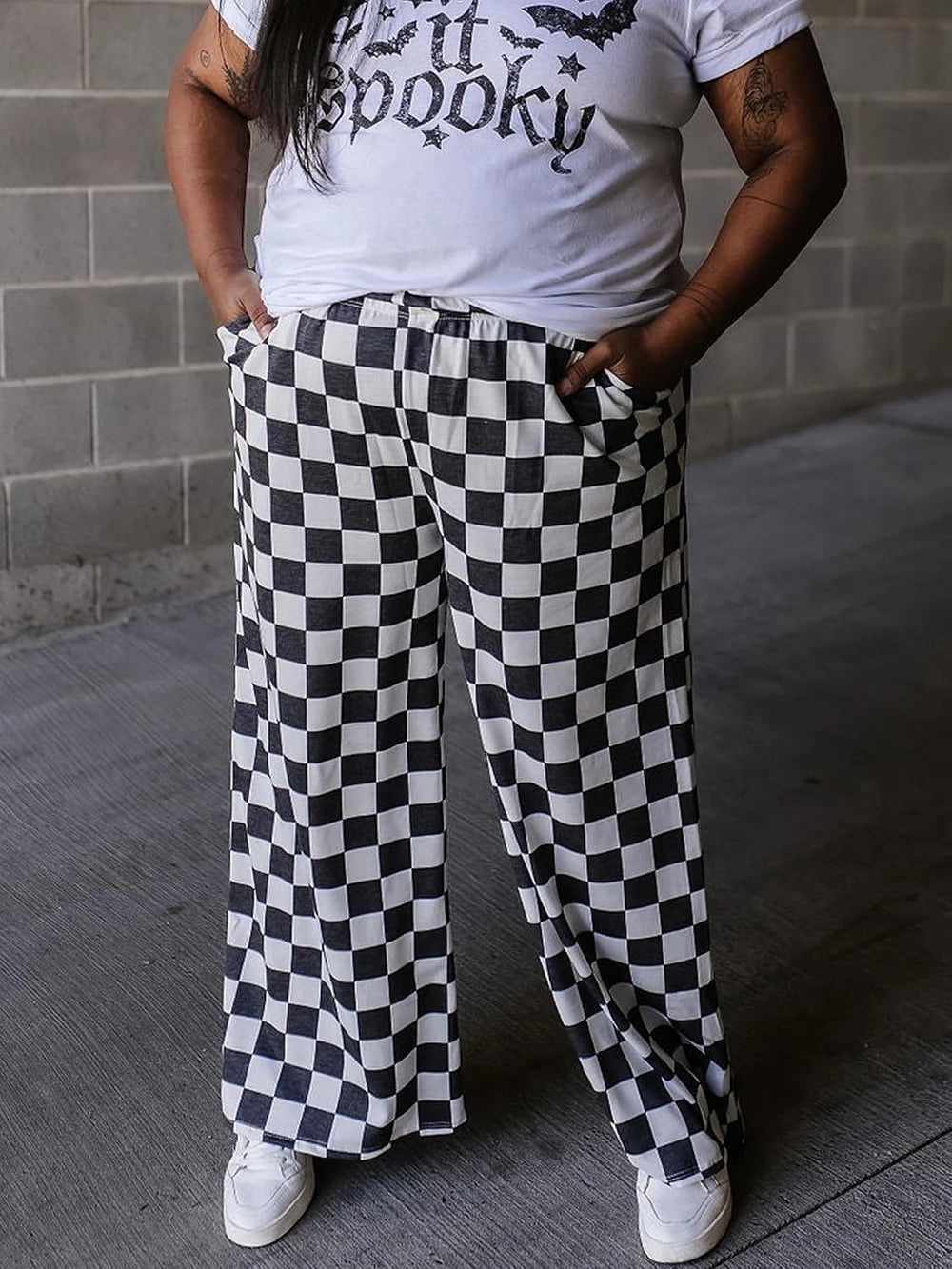Loose Checkered Wide Leg Pants