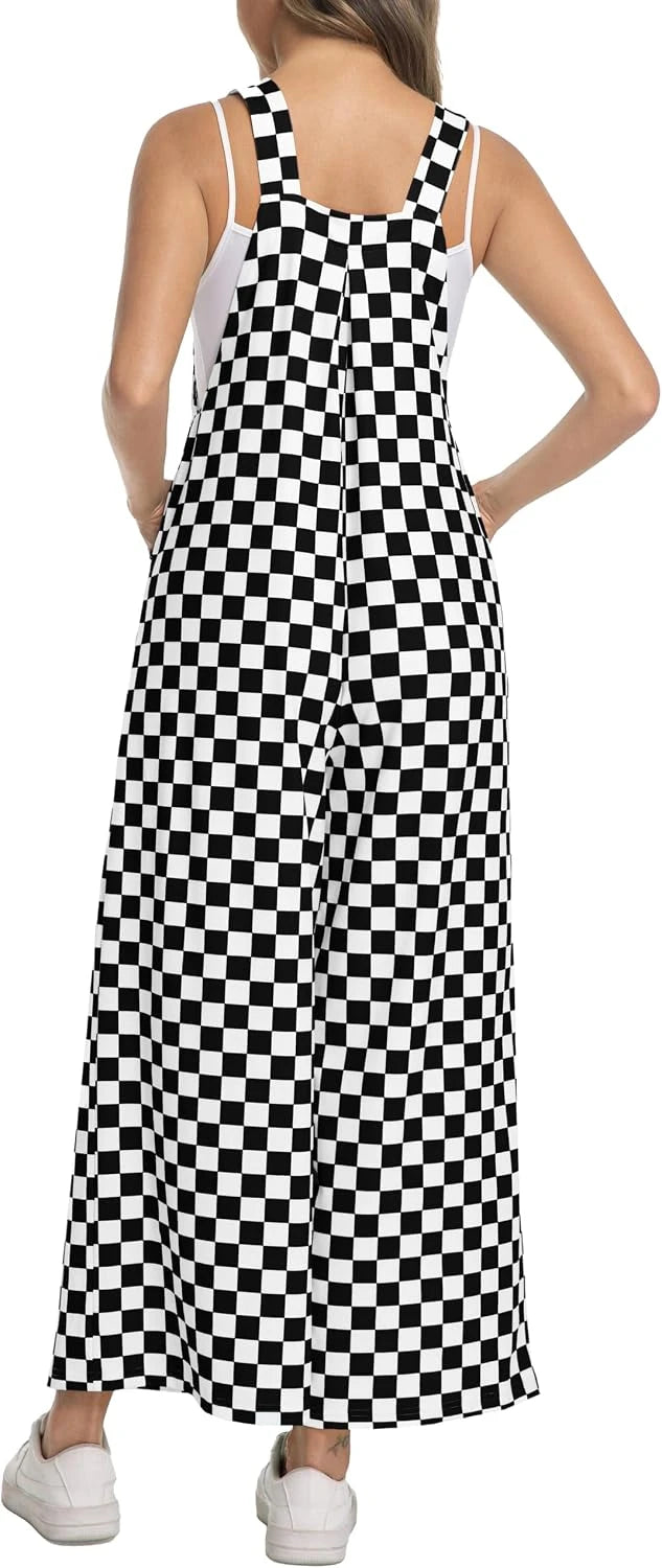 Checkered Wide Leg Overalls