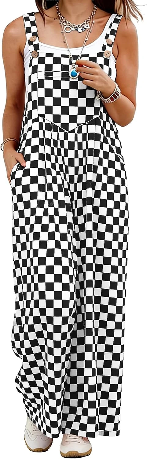 Checkered Wide Leg Overalls