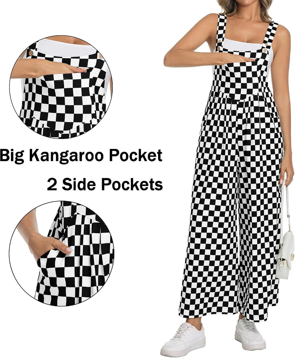 Checkered Wide Leg Overalls
