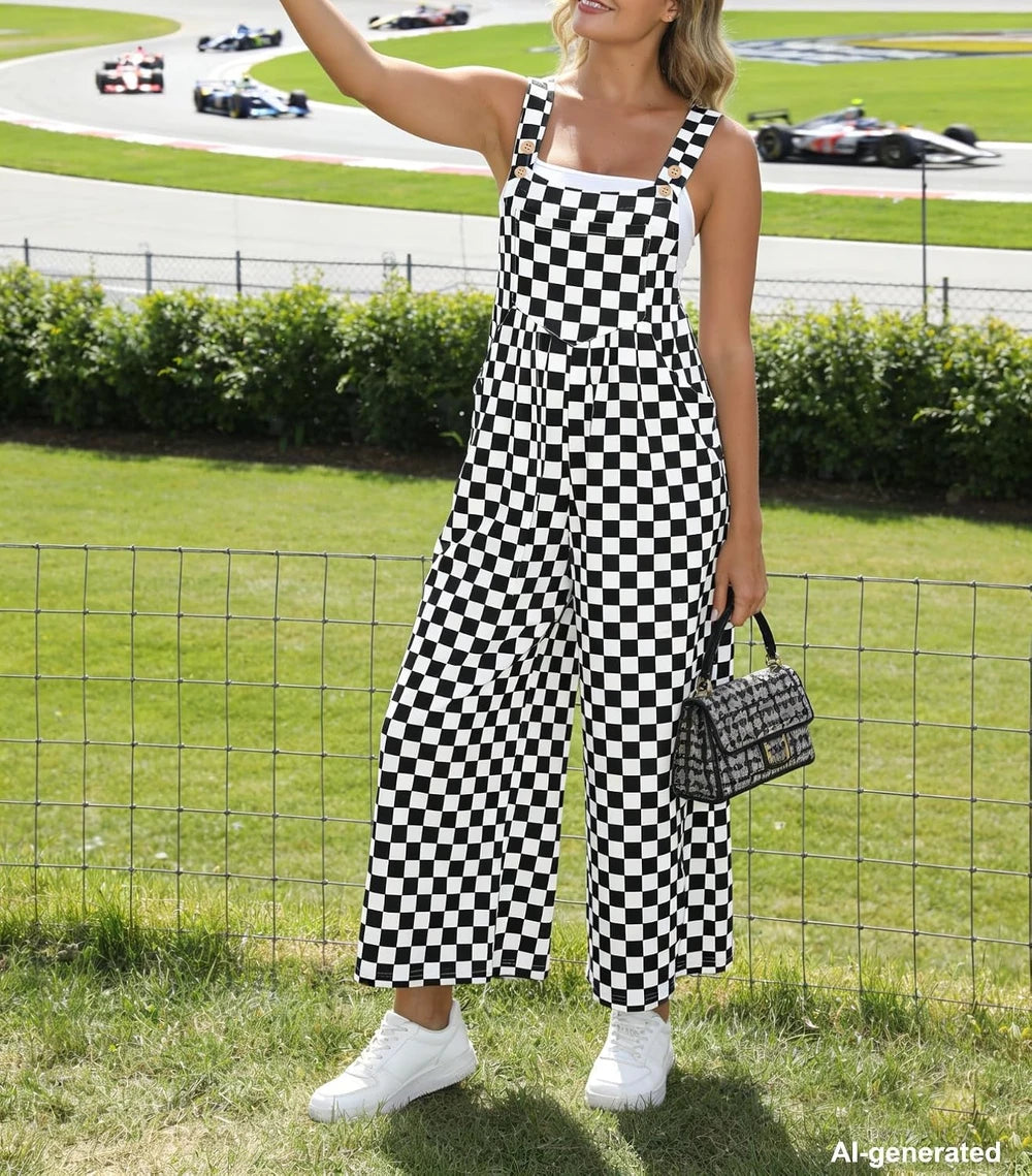Checkered Wide Leg Overalls