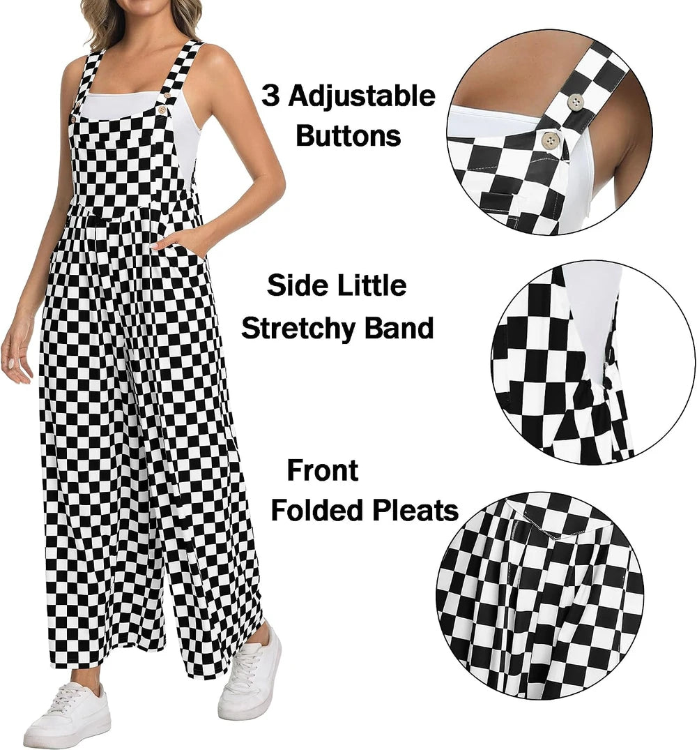 Checkered Wide Leg Overalls