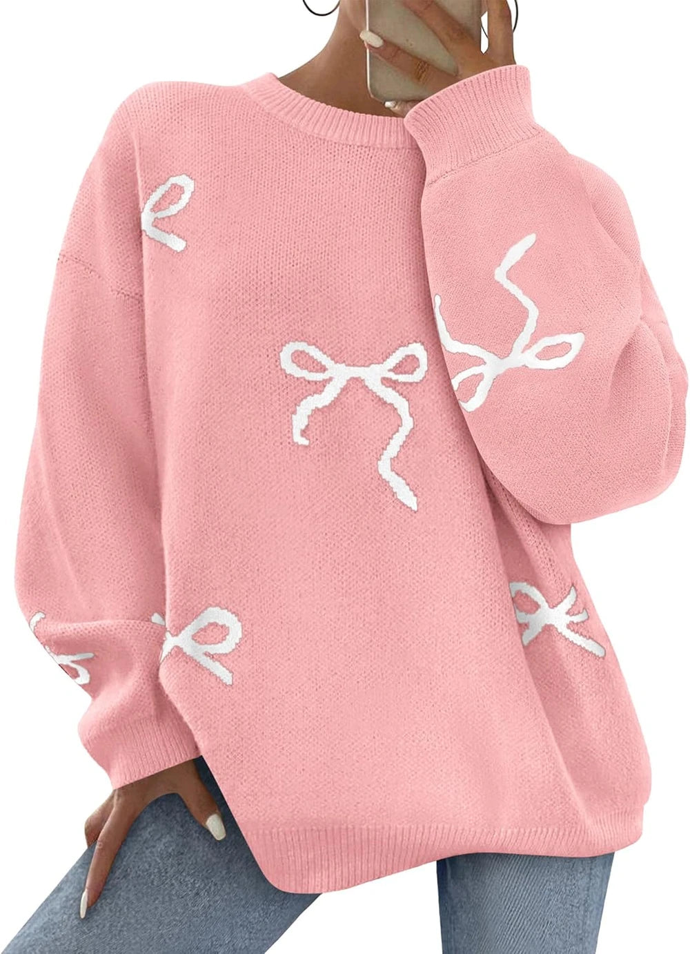 Bow Print Oversized Sweater
