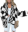 Checkered Ribbed Knit Cardigan