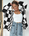 Checkered Ribbed Knit Cardigan