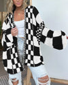 Checkered Ribbed Knit Cardigan