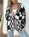 Checkered Ribbed Knit Cardigan