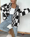 Checkered Ribbed Knit Cardigan