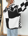 Checkered Ribbed Knit Cardigan