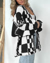 Checkered Ribbed Knit Cardigan