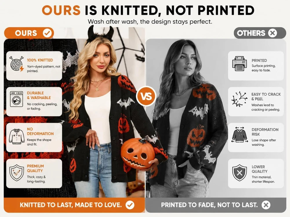 Halloween Pumpkin Bat Knit Cardigan