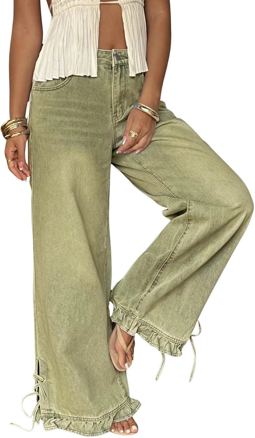 Ruffle Hem Wide Leg Jeans