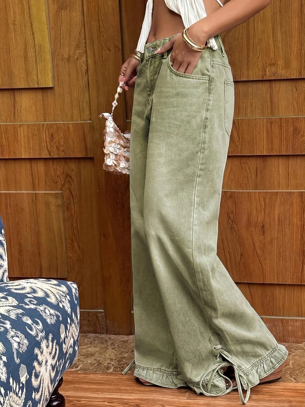 Ruffle Hem Wide Leg Jeans