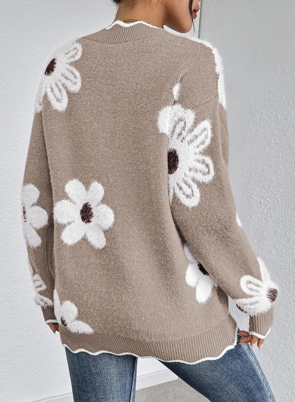 Fuzzy Knit V Neck Sweater