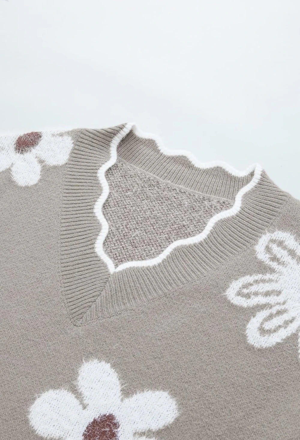 Fuzzy Knit V Neck Sweater