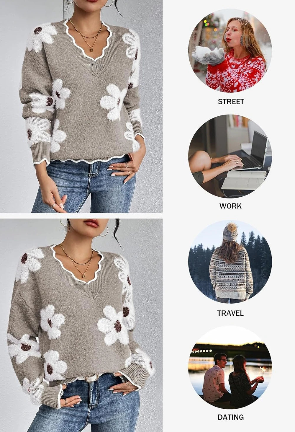 Fuzzy Knit V Neck Sweater