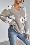 Fuzzy Knit V Neck Sweater
