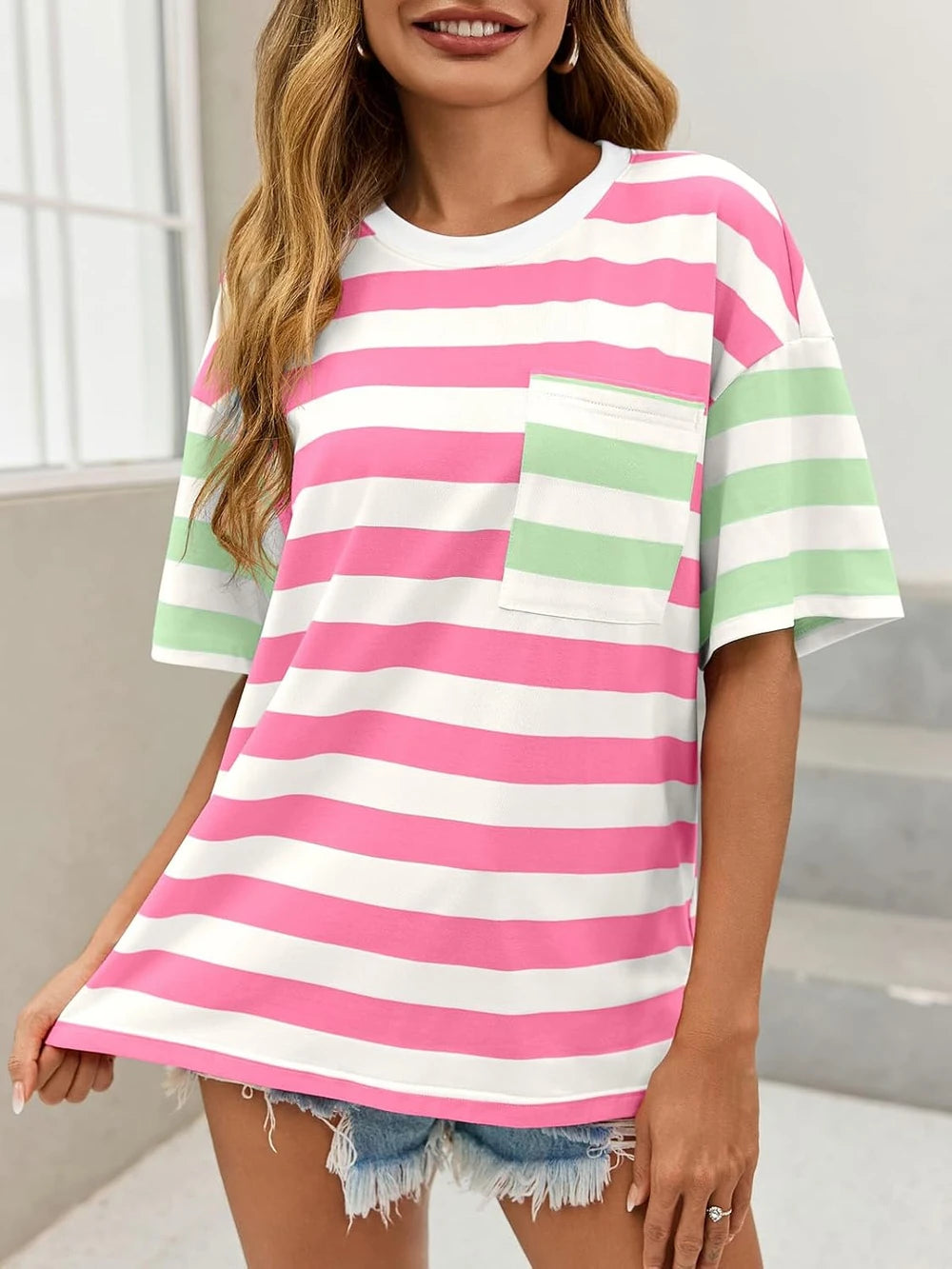 Oversized Striped Color Block Tee