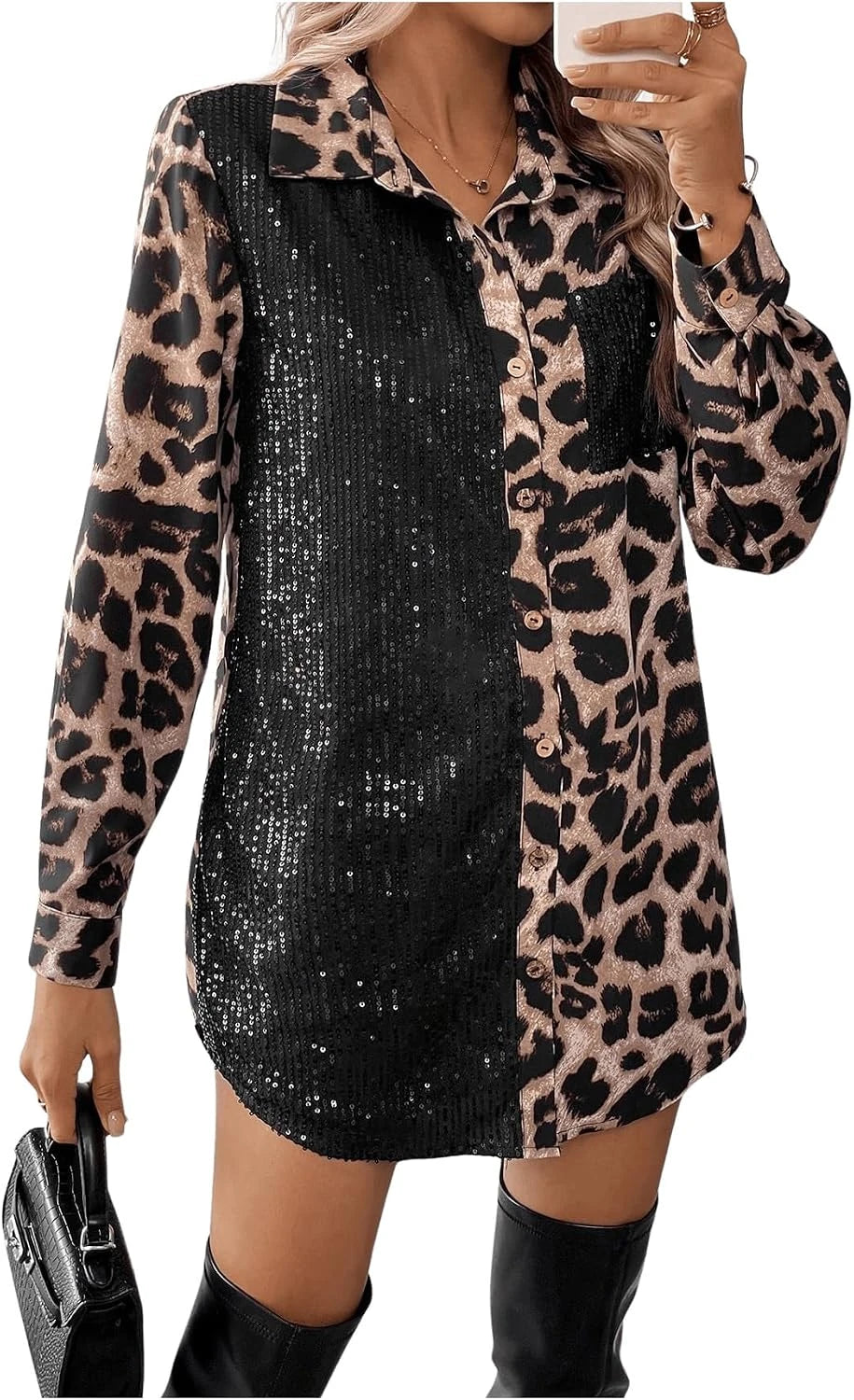 Leopard Print Sequin Blouse