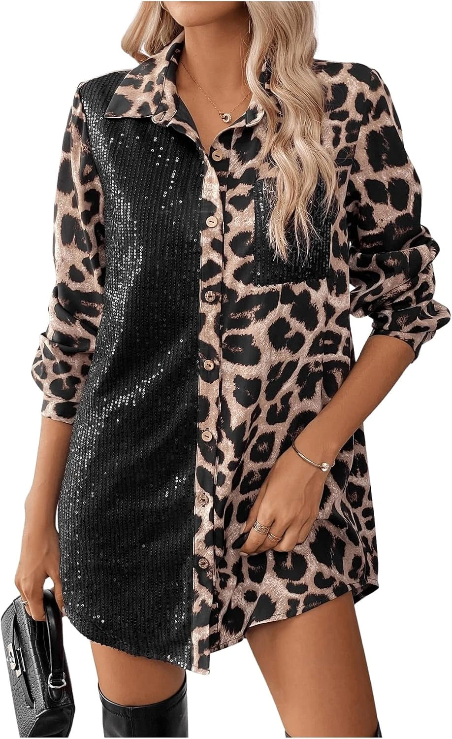 Leopard Print Sequin Blouse