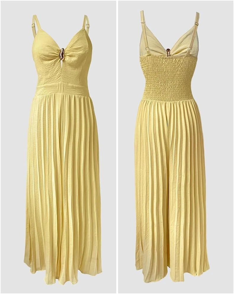 Pleated Sling V-Neck Jumpsuit