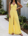 Pleated Sling V-Neck Jumpsuit