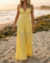 Pleated Sling V-Neck Jumpsuit
