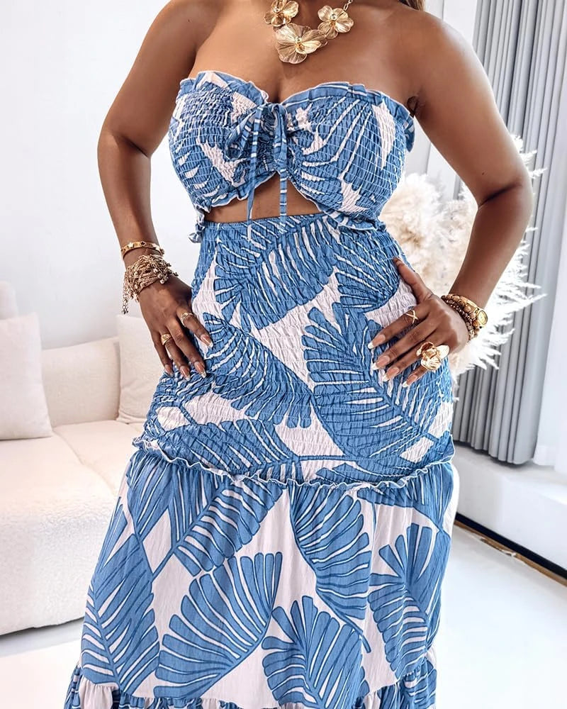Floral Halter Ruched Maxi Dress
