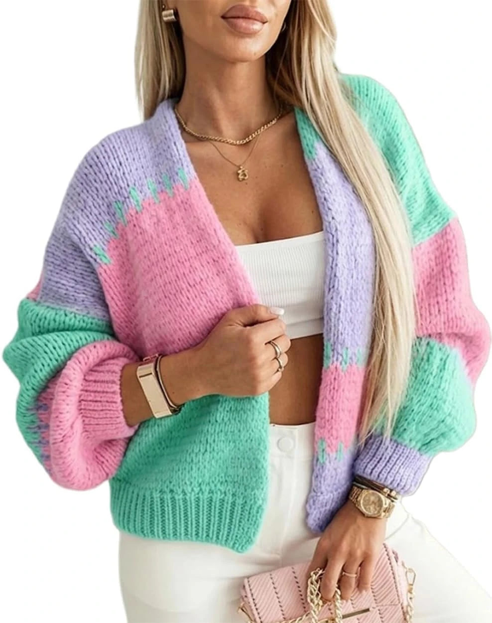 Chunky Knit Color Block Cardigan