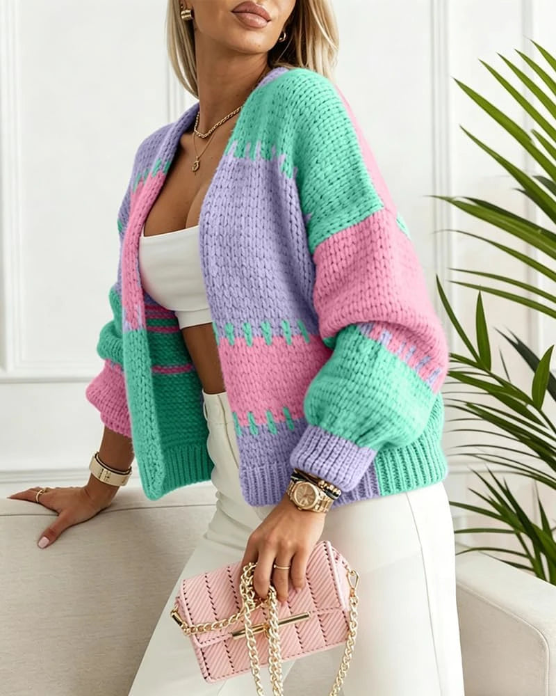 Chunky Knit Color Block Cardigan