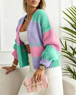 Chunky Knit Color Block Cardigan