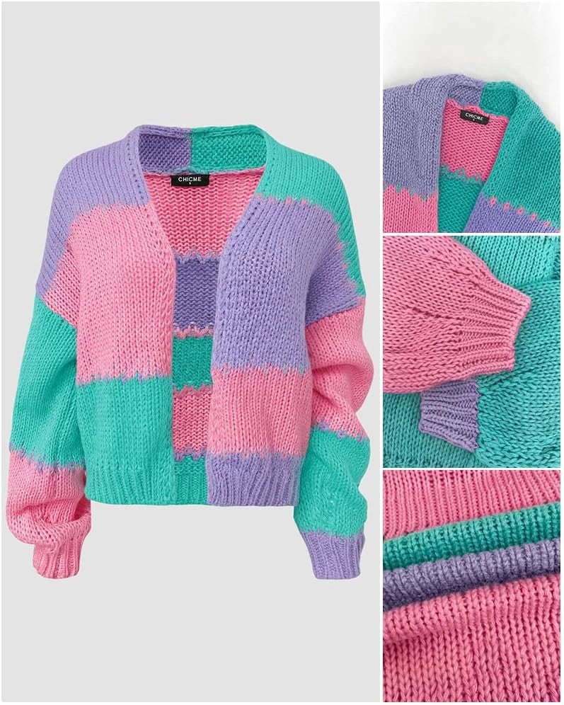 Chunky Knit Color Block Cardigan