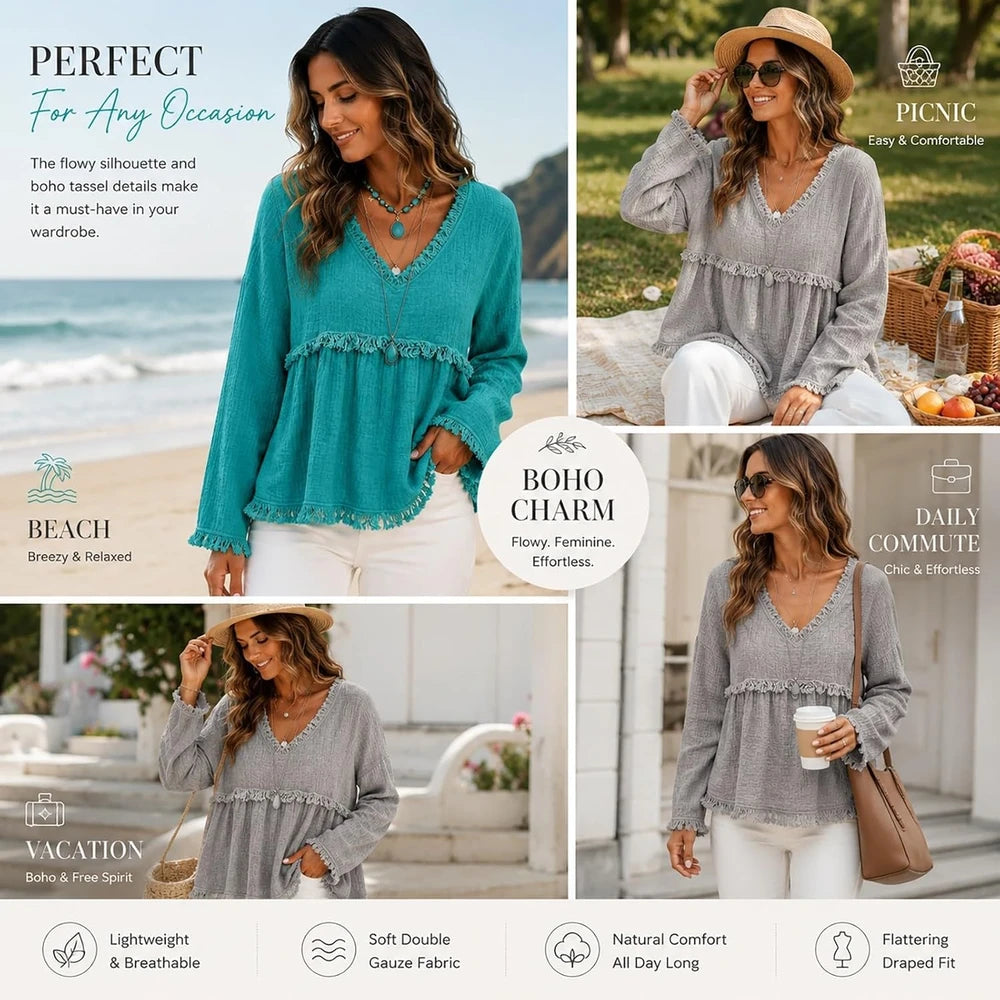 Cotton Linen Boho Blouse