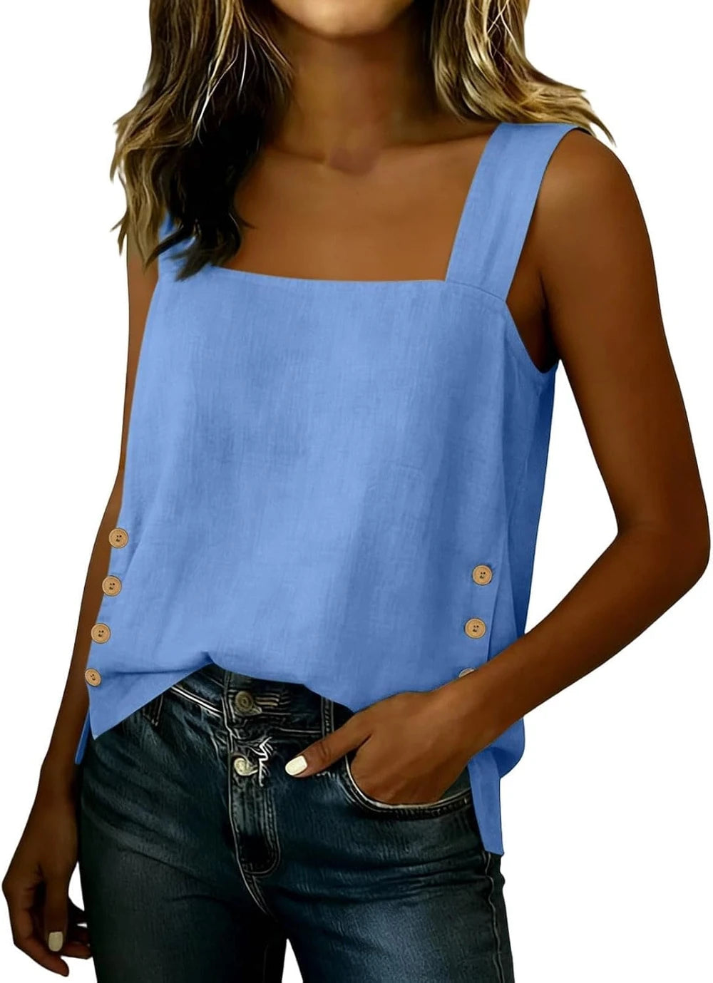 Square Neck Linen Tank Top