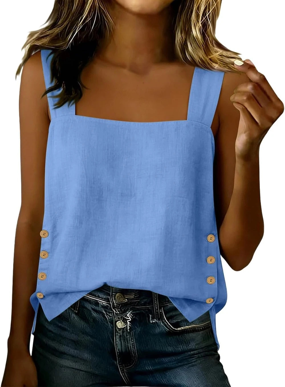 Square Neck Linen Tank Top