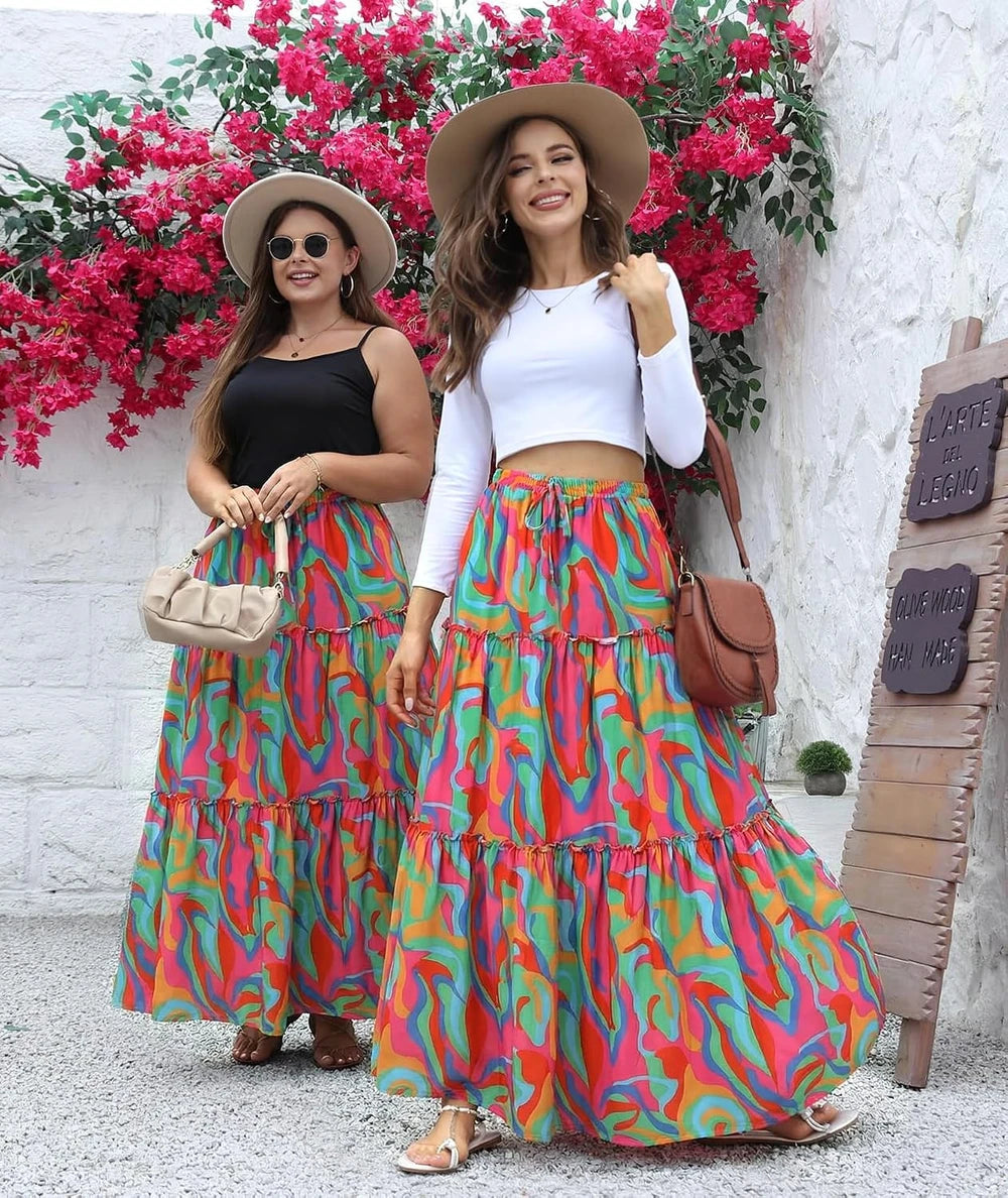 EARKOHA Boho Flowy Maxi Skirt