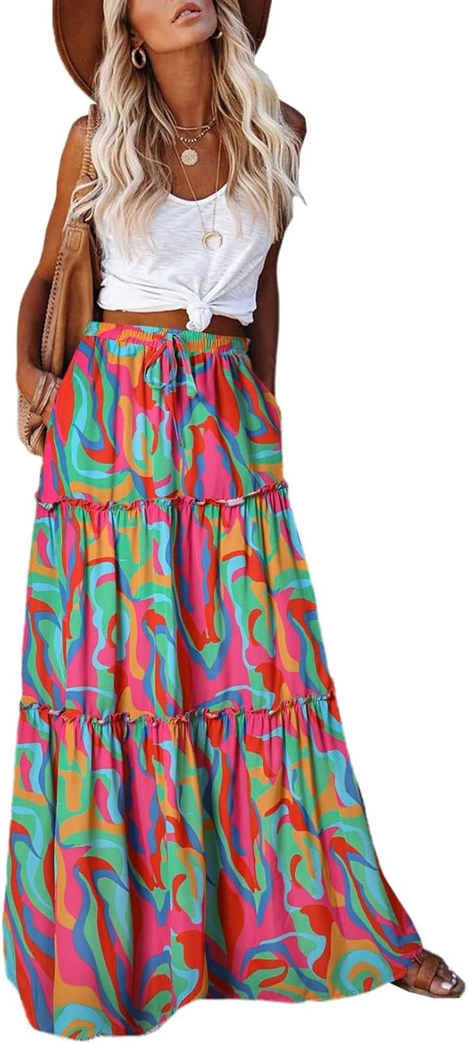 EARKOHA Boho Flowy Maxi Skirt